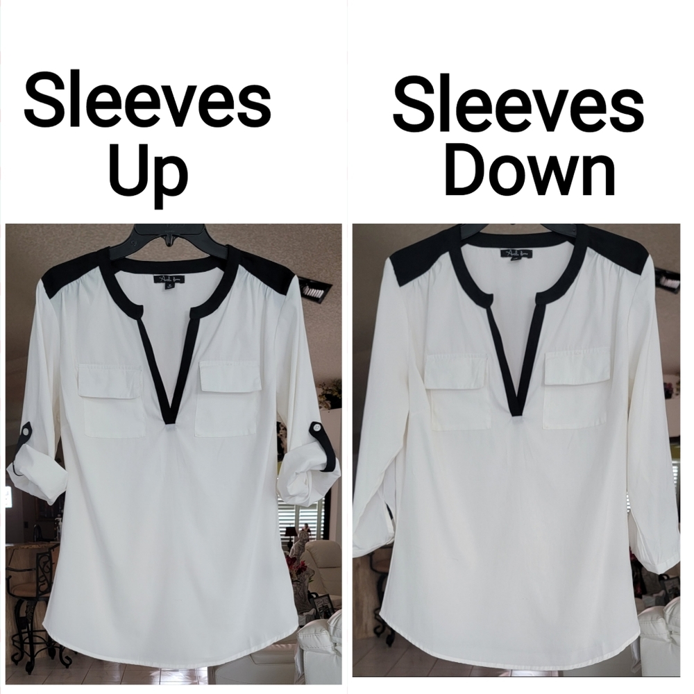 Antila Femme Women's White/Black Blouse, Size M - Picture 2 of 12
